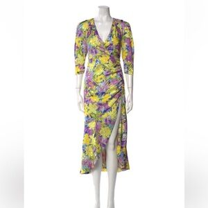 For Love And Lemons Yellow and Purple Floral Midi Dress